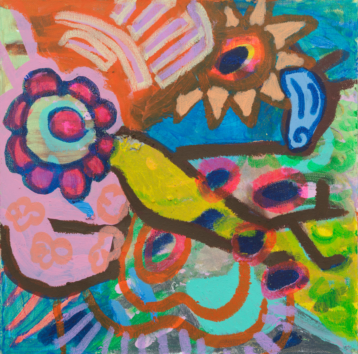 BIRD FLOWER SUN (ONE DAY YOU'LL GET TO SAY I KNEW HER) (2026) (*40.5CM X 40.5CM X 4CM*)